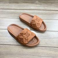 ราคา LV รองเท้าแตะขนมปังสายไขว้สําหรับผู้ชายและผู้หญิงปั้นชิ้นเดียวลายเลเวลลายนูน (27113654417)