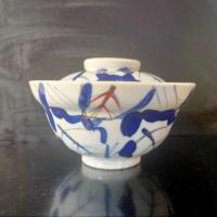 ราคา ชามกระเบื้องญี่ปุ่นโบราณ Vintage Japanese Blue and White RICE BOWL with Lid Porcelain 6” (24562466979)