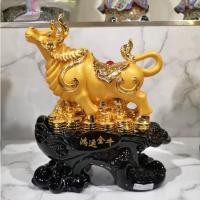 ราคา วัวกระทิง เขาตั้งหลังพลอยแดงฐานขอนไม้ QL 14"นิ้ว (29612900380)