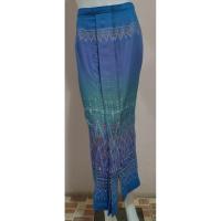 ราคา ผ้าถุงผ้าฝ้ายทอลายลูกแก้ว พิมพ์ลายมัดหมี่ มือสอง สีฟ้า แต่งจีบหน้านาง ซิปหลัง ไม่มีซับ เอว 28 สะโพก 38 ยาว 36 สวยกริบๆ (41861298222)