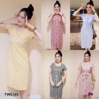 ราคา MM6346 Dress ชุดเดรสลายสก็อตแขนสั้นงานติดกระดุมหน้าเนื้อผ้าวูลพีชเดรสเว้าทรงเข้ารูปผ้าใส่สบาย+ สายผุ (24127335063)