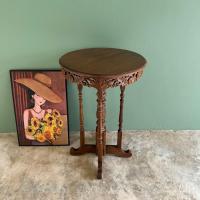 ราคา โต๊ะไม้สัก โต๊ะกลม โต๊ะแกะสลัก โต๊ะข้าง ลายฟักทอง กว้าง 35X สูง 75cm ขานก (25486574713)