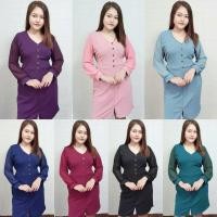 ราคา เดรสสาวอวบ ผ้ายืดวูลเวฟ คอV แต่งกระดุมหน้า ผ่าหน้า แขนชีฟอง (5682824023)