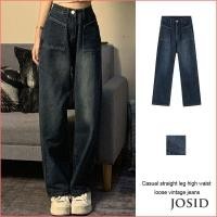 ราคา Retro Jeans Women Summer Casual Straight Leg High Waist Loose Wide-leg Pants (24323737094)