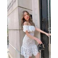 ราคา (XL) พร้อมส่งชุดเดรสลูกไม้ปาดไหล่ สวยงดงามมาก งานป้าย Modern Girl แท้ มือ1 ป้ายห้อย (19990597054)