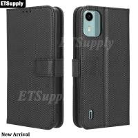 ราคา Flip Case Casing HP Nokia C12 Diamond Dermatoglyph Leather With Card Bag Supportable Fall Prevention Phone Cover for NokiaC12 Flip Case Casing HP (41122380477)