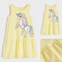 ราคา ชุดเดรสผ้าฝ้ายพิมพ์ลาย H&M - สีเหลือง / ยูนิคอร์น ของแท้ 100% Store (43305792452)