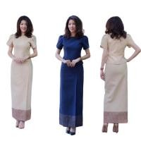 ราคา NEW ชุดไทยประยุกต์ ชุดผ้าไทย ผ้าทอ ไหมประดิษฐ์ ลายไทย สีครีม สีกรม ไซส์ XS S M L XL XXL อัดผ้ากาวทั้งชุด ผ้านิ่ม ไม่หด (6652694011)