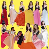 ราคา P12336 เดรสสายเดี่ยวกระโปรงอัดพลีทและไม่อัดพลีท <พีแฟชั่น ส่งไว> (22905016885)