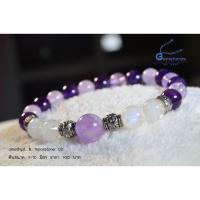 ราคา Gemstones By Boat : มูนสโตน Moonstone ร้อยสลับ Lavender Amethyst : หินขนาด​7.5 -​ 8 มิล และ 10 มิล (10306061565)