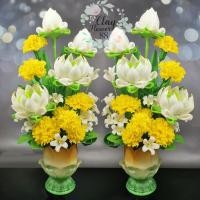 ราคา ชุดคู่ ดอกบัวปลอมพร้อมแจกัน บูชาพระ ไหว้พระ สวยเหมือนจริง แต่งหิ้งพระ สูง 12 นิ้ว (9477637906)