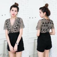 ราคา จั้มสูทผ้าซาร่าตัดต่อผ้าลูกไม้ลายมงกุฎ (273339958)