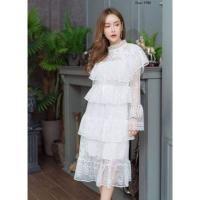 ราคา ❌️SOLD❌️ งานป้าย Vegas ชุดเดรส ลูกไม้ลายฉลุ (สีขาว) (2799847279)