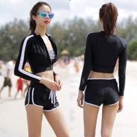 ราคา ชุดว่ายน้ำแขนยาว ชุดว่ายน้ำกางเกงขาสั้น set 4 ชิ้น ชุดว่ายน้ำสีดำ บิกินี่ bikini ชุดว่ายน้ำกันUV (562305441)