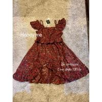 ราคา ชุดสีแดง เดรสสีแดงผ้าทอลายดอก สีแดงเข้มลายดำ งานป้ายHoney me (23837305497)