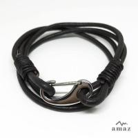 ราคา Sale!!สร้อยข้อมือหนังสีดำ ตัวอะไหล่แสตนเลสสีเงิน - Leather bracelet (Black) (589447585)