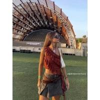 ราคา เสื้อสีน้ำตาลพาดไหล่แขนกุดปลายระบายเฉียง (19385139265)