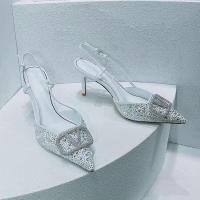 ราคา Valentino รองเท้าแตะหัวเข็มขัด2024 rhinestone ผู้หญิงรองเท้าส้นสูงหัวแหลมกลวงด้านหลังส้นเข็ม po31 (29109041862)