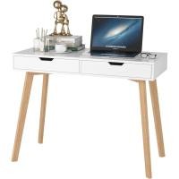 ราคา Fotosok โต๊ะเขียนหนังสือคอมพิวเตอร์สีขาวพร้อมลิ้นชัก 2 ลิ้นชัก, โต๊ะเล็กแต่งหน้าโต๊ะโต๊ะเครื่องแป้งโต๊ะไม้ขาโอ๊ค 4 ขา, ทันสมัย Hom (40823723019)