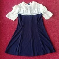 ราคา เดรสผ้ายืดสีกรมท่าแต่งชีฟองช่วงไหล่ ไซส์XL (14748387647)