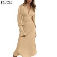 ราคา ZANZEA ชุด midi สไตล์เกาหลีหรูหรา แขนยาวและปุ่มตกแต่ง (26891761923)