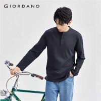 ราคา ❤ GIORDANO Men T-Shirts 100% Cotton Henley-Neck Gentle Tee Long Sleeve Solid Color Simple Basic (42563882669)