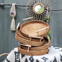 ราคา ถาดหวายสาน (หวายแท้) มีที่จับ กระจาดหวาย ทรงกลม ตระกร้าขนม ผลไม้ ถาดขนม (3655052379)