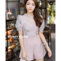 ราคา จั้มสูท จั้มสูทขาสั้น ชุดออกงาน ชุดทำงาน ใส่เที่ยว จั้มสูทขาสั้นแต่งลูกไม้ (7932969809)