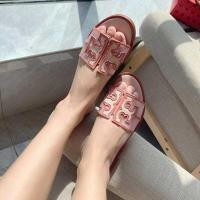 ราคา Pink COD Tory Burch_Ines Mesh Open Toe Leather Soft Sole Flat Slippers Tapak Kaki Lembut S (24474920430)