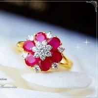 ราคา แหวนทับทิมดอกไม้ ฝังเพชร cz งานทองไมครอน สวยงาม (2734824286)