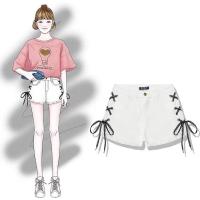 ราคา ‼️พร้อมส่ง‼️ กางเกงยีนส์ขาสั้น มีริบบิ้นตกแต่งเท่ๆ (8768904289)