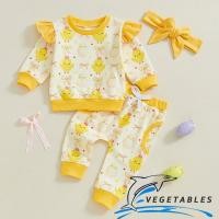 ราคา จือ-เด็กสาวอีสเตอร์ชุดไก่ไข่โบว์พิมพ์เสื้อแขนยาวและกางเกงยืดหยุ่นคาดศีรษะ3ชิ้นชุดเสื้อผ้า (27571137760)