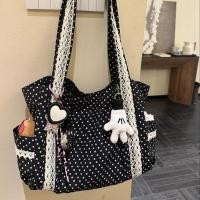 ราคา กระเป๋าถือใบใหญ่ผ้าใบพอล์คดอก สีดำและขาบ ความจุมาก (41322851957)