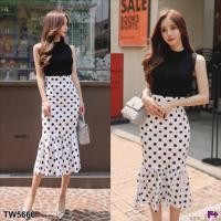 ราคา GN5660 **รบกวนสอบถามก่อนสั่งซื้อจ้า** Set เสื้อคอเต่าแขนกุด+กระโปรงลายจุด (6756202834)