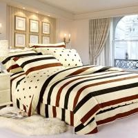 ราคา an11539 ชุดผ้าปูที่นอน 6 ฟุต 5 ชิ้น พร้อมผ้านวมหนา 6 ฟุต สีขาวครีม ลวดลายเส้นลายทางดำ น้ำตาลแดง วินเทจ (4956186605)