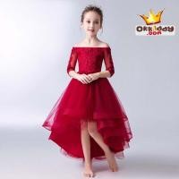 ราคา ชุดราตรีเด็ก Gd32661 พร้อมส่งชุดเดรสออกงานเด็กสีแดงเข้ม ชุดราตรีเด็ก ทรงหน้าสั้น-หลังยาว แขนยาวเหมือนแบบ (4006935247)