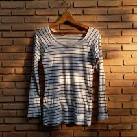 ราคา เสื้อยืดแขนยาวลายขวาง คอปาด เปิดกว้าง งานสวยๆ หวานๆ สไตล์ญี่ปุ่น ป้ายไซส์M (5460109800)