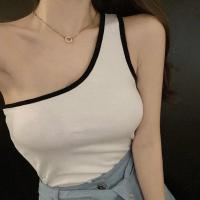 ราคา meye.used เสื้อกล้ามแฟชั่นแบบเปิดไหล่ข้างเดียว สีขาว ขอบดำ เสื้อปาดไหล่ข้างเดียว (21445246385)