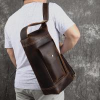 ราคา Crazy Horse Head Layer Cowhide Men's Crossbody Bag แนวตั้งสไลด์กระเป๋าเป้สะพายหลังหนังทำด้วยมือ (43864301779)