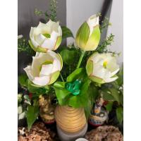 ราคา ดอกบัว (ช่อดอกบัวหลวง สีขาว 1ช่อ 4ดอก ใบ3ใบ ) ช่อดอกบัวไหว้พระ ดอกบัวปลอม ดอกบัวผ้า ดอกบัวอย่างดี ดอกบัวราคาส่ง (19981908825)