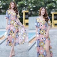 ราคา เดรสลายดอก จั้มสูทขาสั้นลายดอกสีเทา พร้อมส่ง (14497144817)