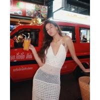 ราคา ชุดเดรสคลุมชายหาด ไหมพรมถักซีทรู แต่งเว้าหลัง มีเชือกผูกไขว้ ใส่แล้วเซ็กซี่ (16898885891)