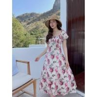 ราคา เดรสยาว เย็บจับจีบย่นช่วงหน้าอก แขนตุ๊กตา ขอบไหล่และปลายแขนยางยืด (9537552610)