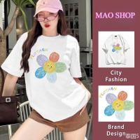 ราคา COD (จัดส่งในกรุงเทพฯ) MAO Shop ลายดอกไม้เพ้นท์สี คอเสื้อยืดผู้หญิง ผ้าฝ้ายแท้ โอเวอร์ไซซ์ ใส่สบาย (40217055839)