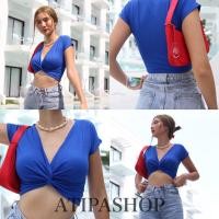 ราคา Twisty crop เสื้อครอป คอวีทรงม้วนหน้า (28487658897)