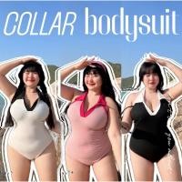 ราคา /WP/บอดี้สูทสาวอวบ คอปก สีตัด #เสื้อผ้าไซส์ใหญ่ สาว อ้วน พลัสไซส์ (27303361685)