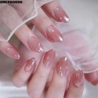 ราคา เฉพาะGOODS Nials ปลอม, French Gradient เล็บปลอม, ทําเล็บมือที่ถอดออกได้สั้นรูปไข่สีชมพูเล็บเคล็ดลับ DIY (56700693934)