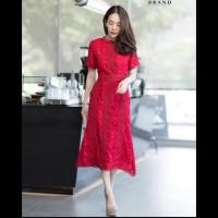 ราคา งานเซลล์❌❌เดรสยาวสีแดง ผ้าฉลุ ไซส์ S งานป้าย Natnicha (6322124452)