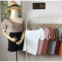 ราคา เสื้อยืดเรย่อนปาดไหล่ แขนสั้นข้างเดียว ป้าย Tangkwashop (21093906288)