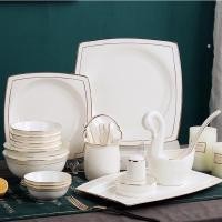 ราคา  Tableware ชุดจานชาม ชุดจานชามเซรามิค จานชามเซรามิค เซรามิคเนื้อโบนไชน่า สีขาว แต่งขอบทอง สไตล์ยุโรป 18/ชุด (12682657689)